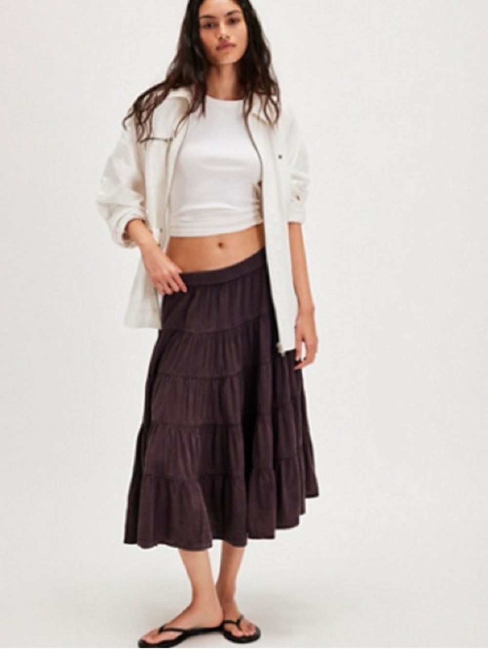 Free People Full Swing Ruffle Midi Skirt size S Boho Chic 90s festival cottage